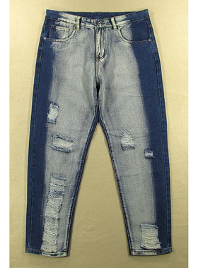 牛仔裤男美式高腰束脚无弹破洞长裤休闲哈伦裤包邮M309/8282*02