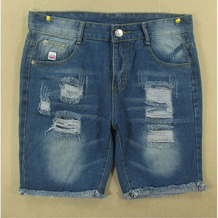 破洞卷边潮牌百搭修身 款 包邮 牛仔中裤 1307 男32码 P103 五分裤