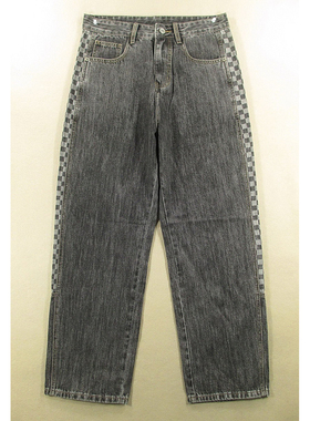 牛仔裤男30码老爹裤宽松格子侧条纹宽松高腰KHCO包邮I108/3502-02
