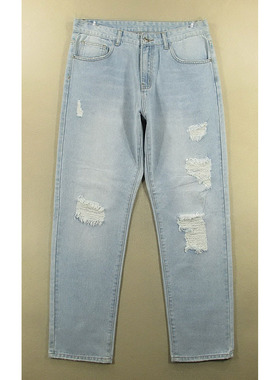 牛仔裤男34码修身直筒破洞外单长裤子全新品*Q108/38501-17