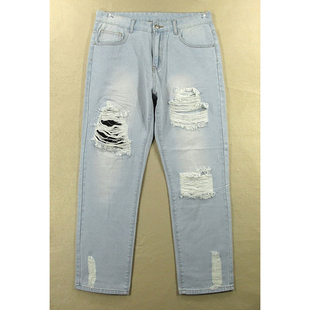 直筒裤 子破洞乞丐裤 8204 男33码 S204 经典 包邮 牛仔裤 外单品KHCO