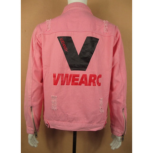 牛仔衣夹克外套男 青春靓仔款粉嫩色破洞宽松*Y408/5782*14