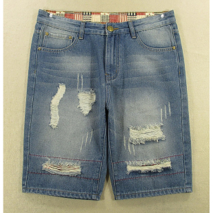 破洞花衬乞丐夏款 裤 1231 五分裤 N203 男32码 包邮 牛仔中裤 子KHCO