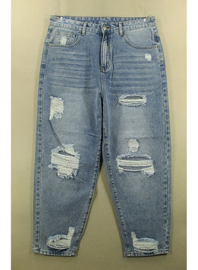 牛仔裤男34码萝卜裤加肥宽松窄脚锥形破洞长裤全新*D102/38502-06