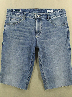 牛仔中裤五分裤男32码弹力修身薄款短裤夏款全新品F106/52537-05