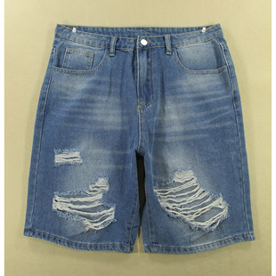 宽松破洞补丁短裤 夏款 全新品 牛仔中裤 1534 男32码 V209 五分裤