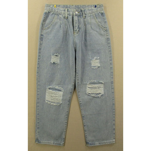 高腰破洞宽松直筒复古特价 老爹裤 包邮 Y201 牛仔裤 98054 女26码