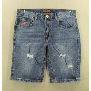 全新品 五分裤 男33码 破洞弹力修身 牛仔中裤 F106 夏款 短裤 52537