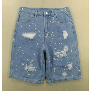 牛仔中裤五分裤男宽松破洞短裤斑点夏款全新品*H208/52531-14