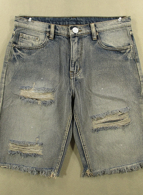 牛仔中裤五分裤男破洞短裤洗水乞丐裤夏款全新品*K109/52532-07