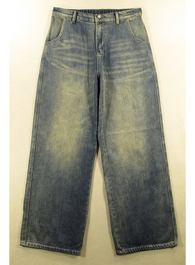 牛仔裤男美式加厚慵懒风嘻哈滑板阔腿裤松紧腰C306/98283*06