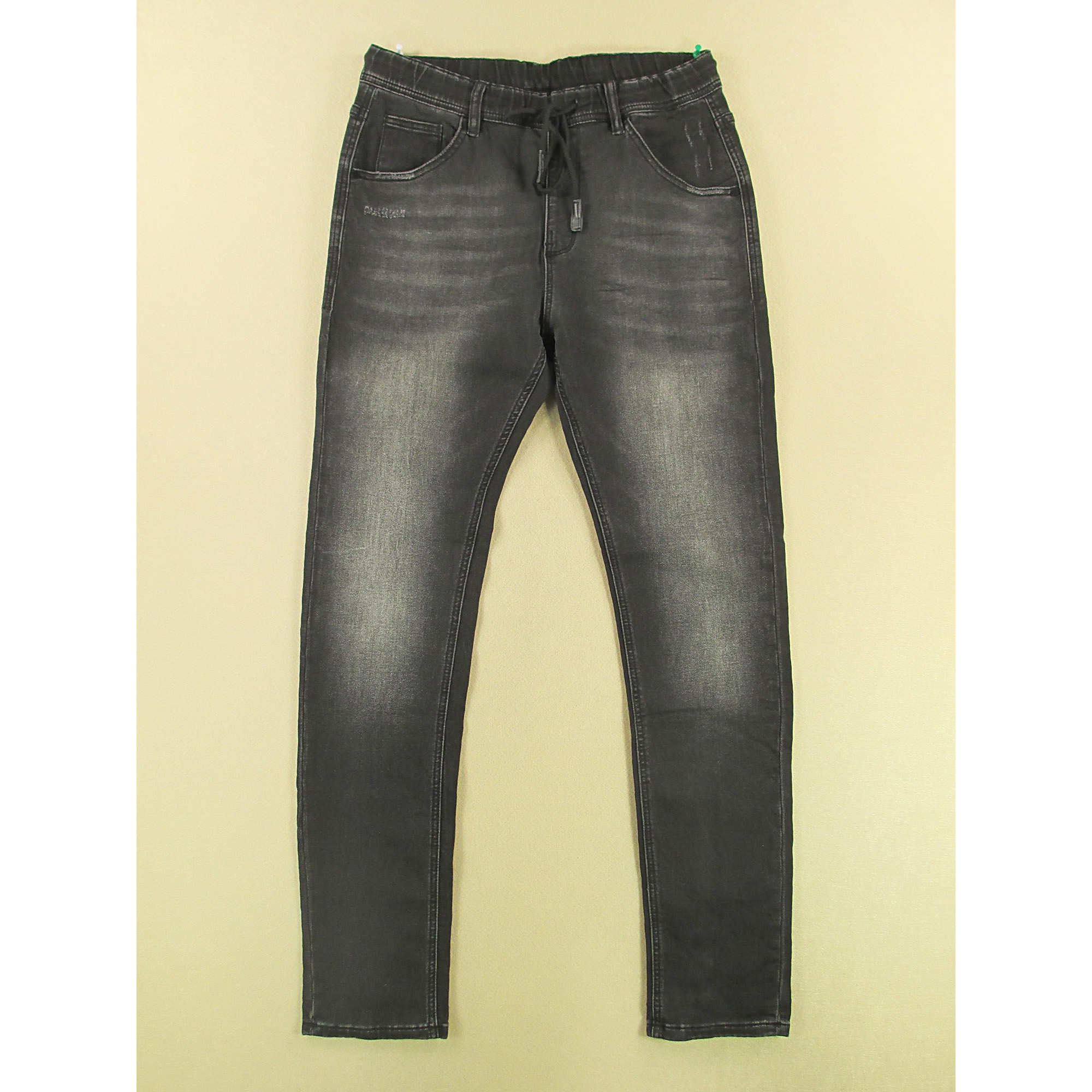 针织牛仔裤男32码弹力修身小脚裤松紧腰加长外单黑P309/68508-20