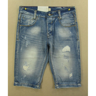 外单纯棉破洞修身 款 5305 五分裤 V101 男29码 包邮 牛仔中裤 特价