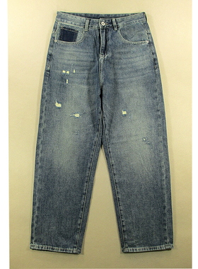 牛仔裤男美式慵懒风破洞柔软宽松直筒阔腿裤长裤C404/2582*05