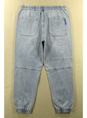 薄款牛仔裤男欧版松紧腰宽松束脚萝卜哈伦裤九分A414/68583*04