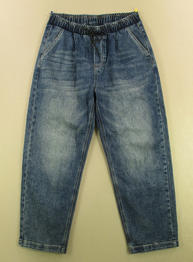 牛仔裤男34码K加厚弹力老爹裤宽松紧腰慵懒风长裤子P309/68508-15