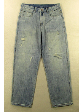 牛仔裤男欧美朋克破洞薄款复古柔软高腰宽松直筒N408/1283*07