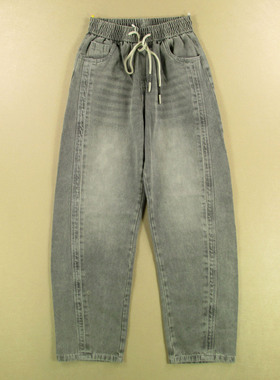 牛仔裤男28码老爹裤鼓形宽松紧腰慵懒风复古长裤子B209/98506-09