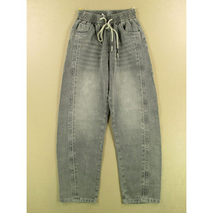 男28码 98506 老爹裤 子B209 鼓形宽松紧腰慵懒风复古长裤 牛仔裤