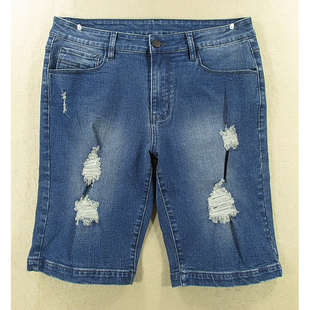 牛仔中裤 五分裤 包邮 8902 KHCO特价 Z201 破洞弹力修身 男32码