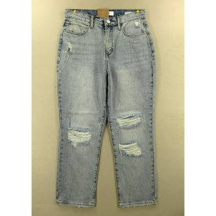 03-1652/V103*牛仔裤九分裤女27码苗条女孩纯棉破洞宽松高腰KHCO