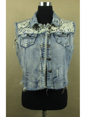 牛仔外套女S码 破洞毛边乔杉盖兜修身ss短款满百V308/9814-11