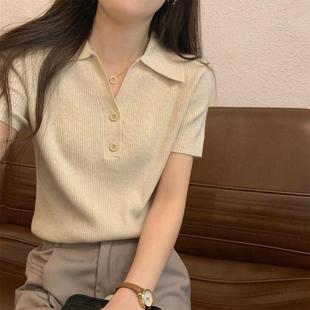 冰丝针织上衣 夏季 2025新款 polo领纯欲小衫 纽扣高级设计感别致短袖