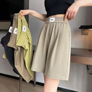胖mm宽松显瘦高腰五分运动休闲裤 冰丝阔腿西装 大码 子女夏薄款 短裤