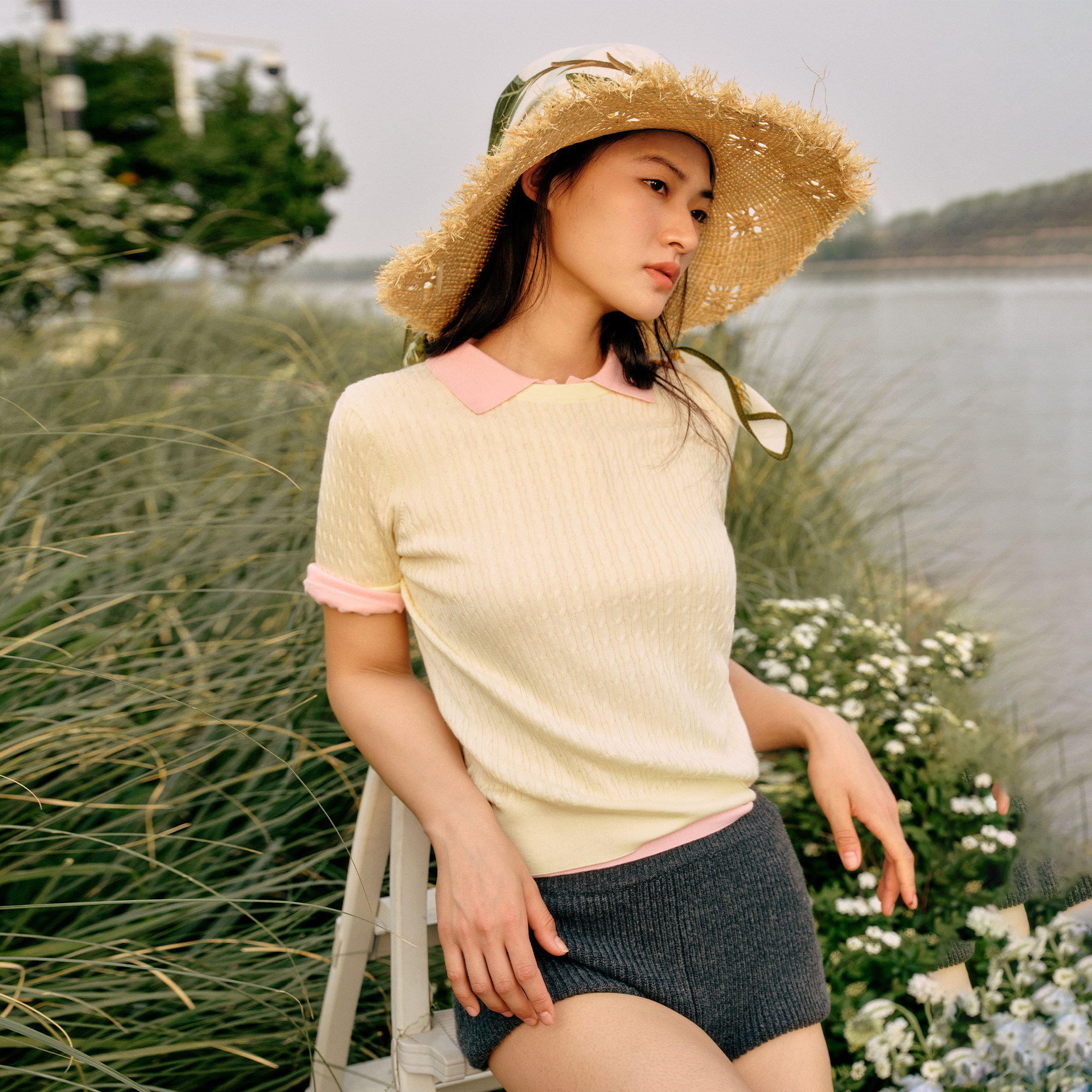 东黎海岛棉针织衫女夏季薄款短袖图片