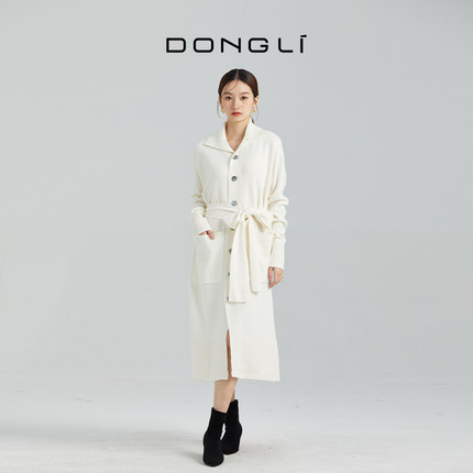 东黎小山羊绒 设计款两穿针织大衣宽松显瘦女士秋冬长开衫 21D11