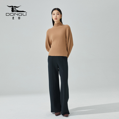 东黎长袖套头衫圆领宽松小山羊绒