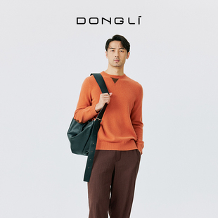 纯色宽松套衫 秋冬针织圆领拼皮休闲保暖长袖 4917 男士 东黎山羊绒