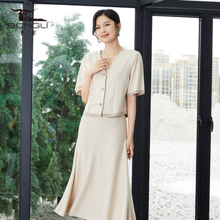 开衫 桑蚕丝山羊绒女士小香风翻领半袖 宽松短外套3074 溯源款 东黎