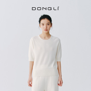 东黎复苏的呼吸-玉露逢春 山羊绒 女士春季圆领针织五分短袖6024