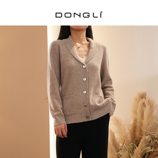 东黎 DONGLI&张继成 山羊绒 全成型翻领针织百搭复古开衫女220174