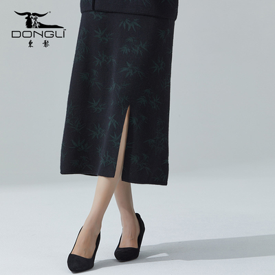 东黎中式风H版印花直筒长裙