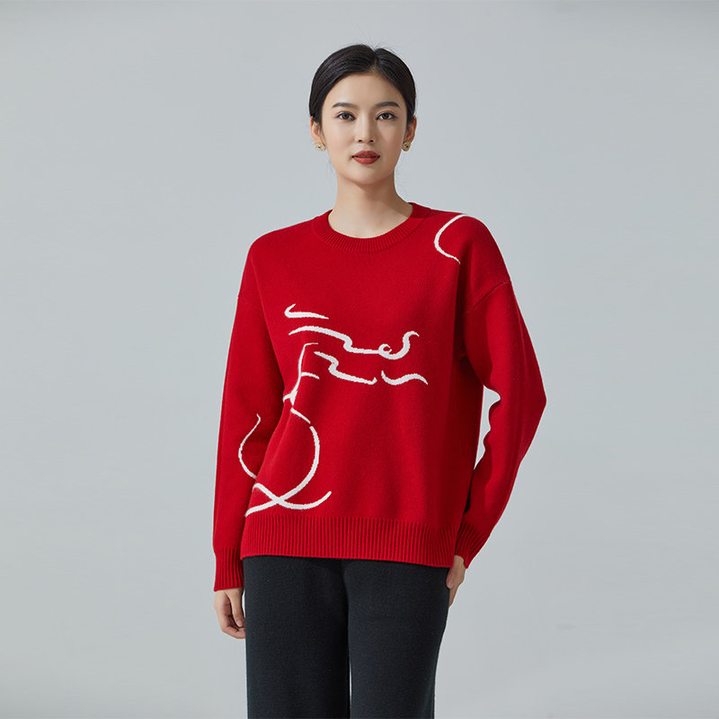 东黎山羊绒 新年生肖龙纹款女士秋冬针织红色羊绒衫时尚百搭3837,女装/女士精品,羊绒衫,淘宝优惠券,粉丝福利购,淘宝优惠卷