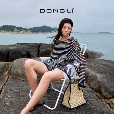 东黎丝绒款女士条纹镂空套衫