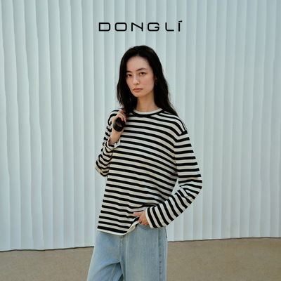 东黎羊毛羊绒混纺条纹精纺针织衫