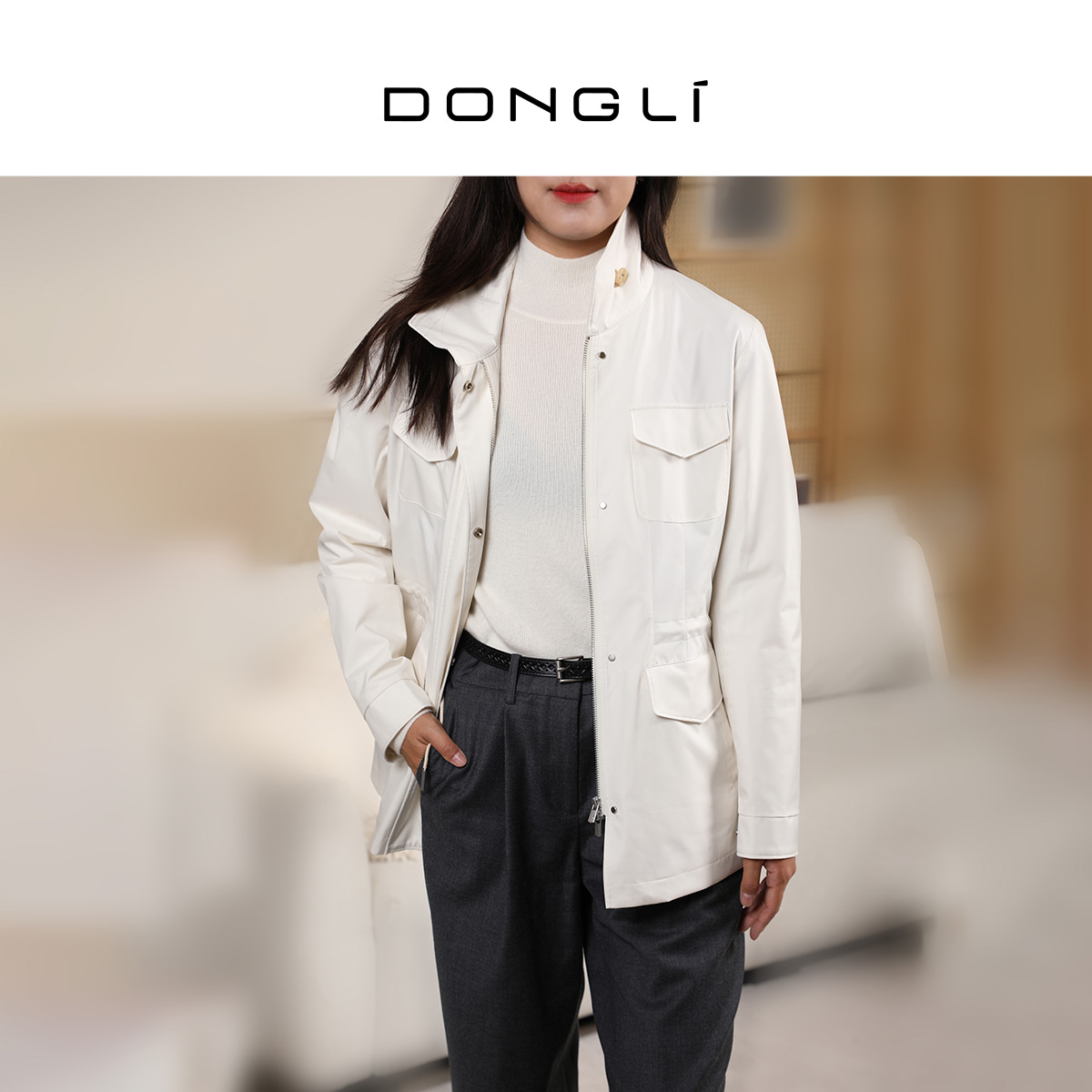 东黎美利奴羊毛立领猎装夹克外套