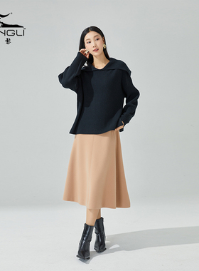 东黎溯源款 小山羊绒秋冬女士大翻领廓形针织衫毛衣软糯加厚3413