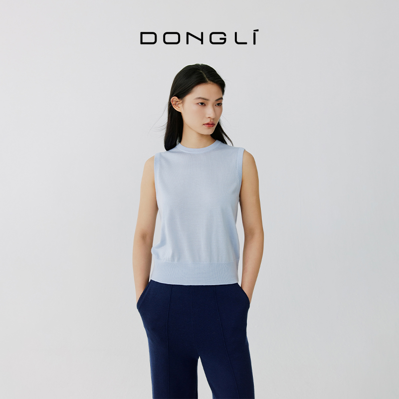东黎桑蚕丝山羊绒圆领背心
