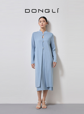 东黎 溯源款 桑蚕丝山羊绒 新中式针织立领连衣裙女优雅宽松 4377