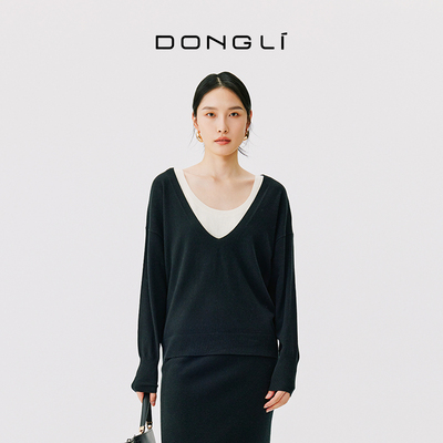 东黎春秋新款大V领羊绒衫