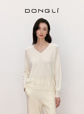东黎山羊绒 2024新款秋冬羊绒V领女针织打底慵懒长袖套衫热销3482