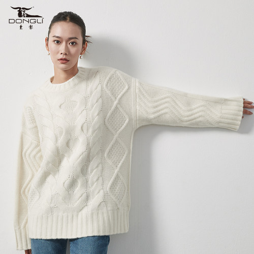 东黎重磅厚款英格兰绞花羊绒衫