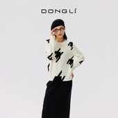 2025春季 新款 千鸟格提花针织圆领套衫 东黎山羊绒 女时尚 百搭4741