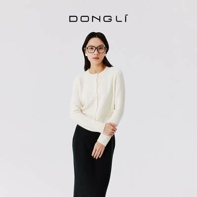 东黎山羊绒圆领圈圈纱厚款开衫