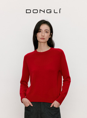 东黎山羊绒 2025秋冬季新款女士圆领纯色针织衫宽松套头毛衣5036