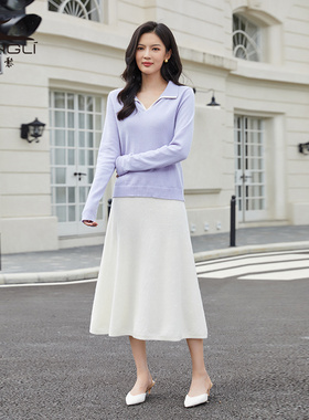 东黎 溯源款 山羊绒 女士针织百搭时尚半身裙中长款高腰A字裙3295